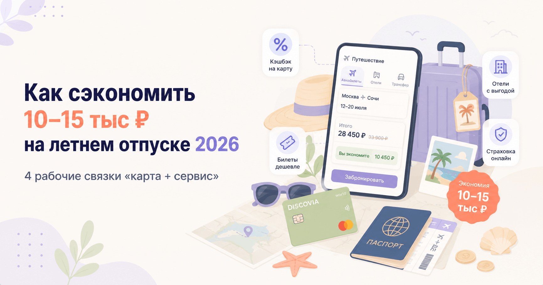 Как сэкономить 10-15 тыс ₽ на летнем отпуске 2026: 4 рабочие связки «карта + сервис»