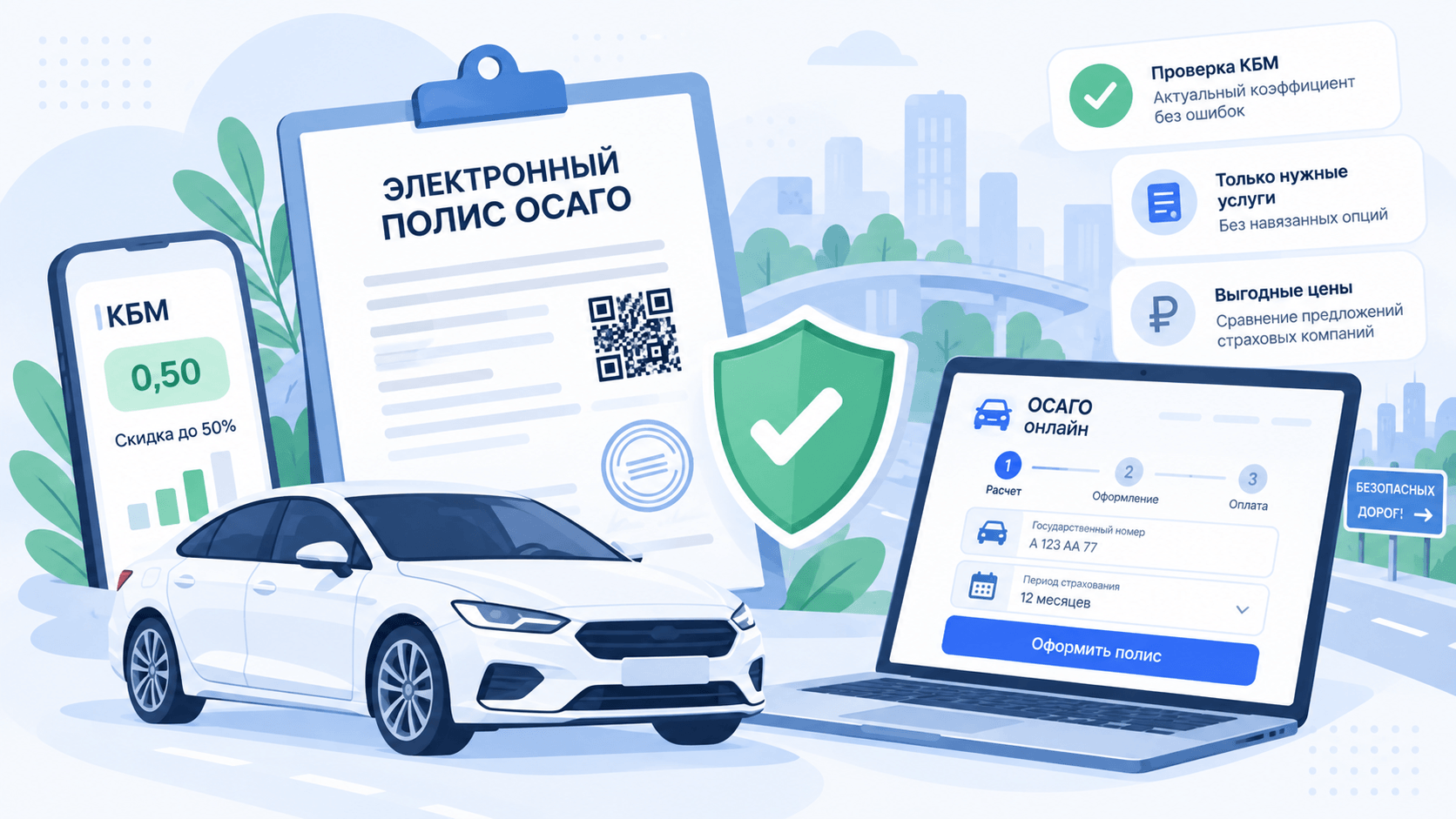 ОСАГО онлайн в 2026 году: как проверить КБМ, полис и не купить лишние услуги