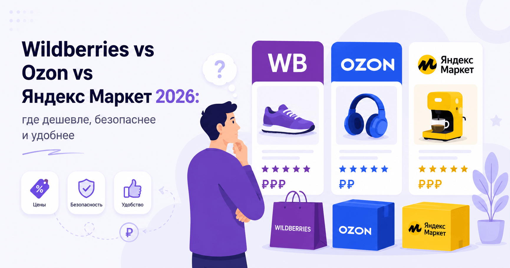 Wildberries vs Ozon vs Яндекс Маркет 2026: где дешевле, безопаснее и удобнее