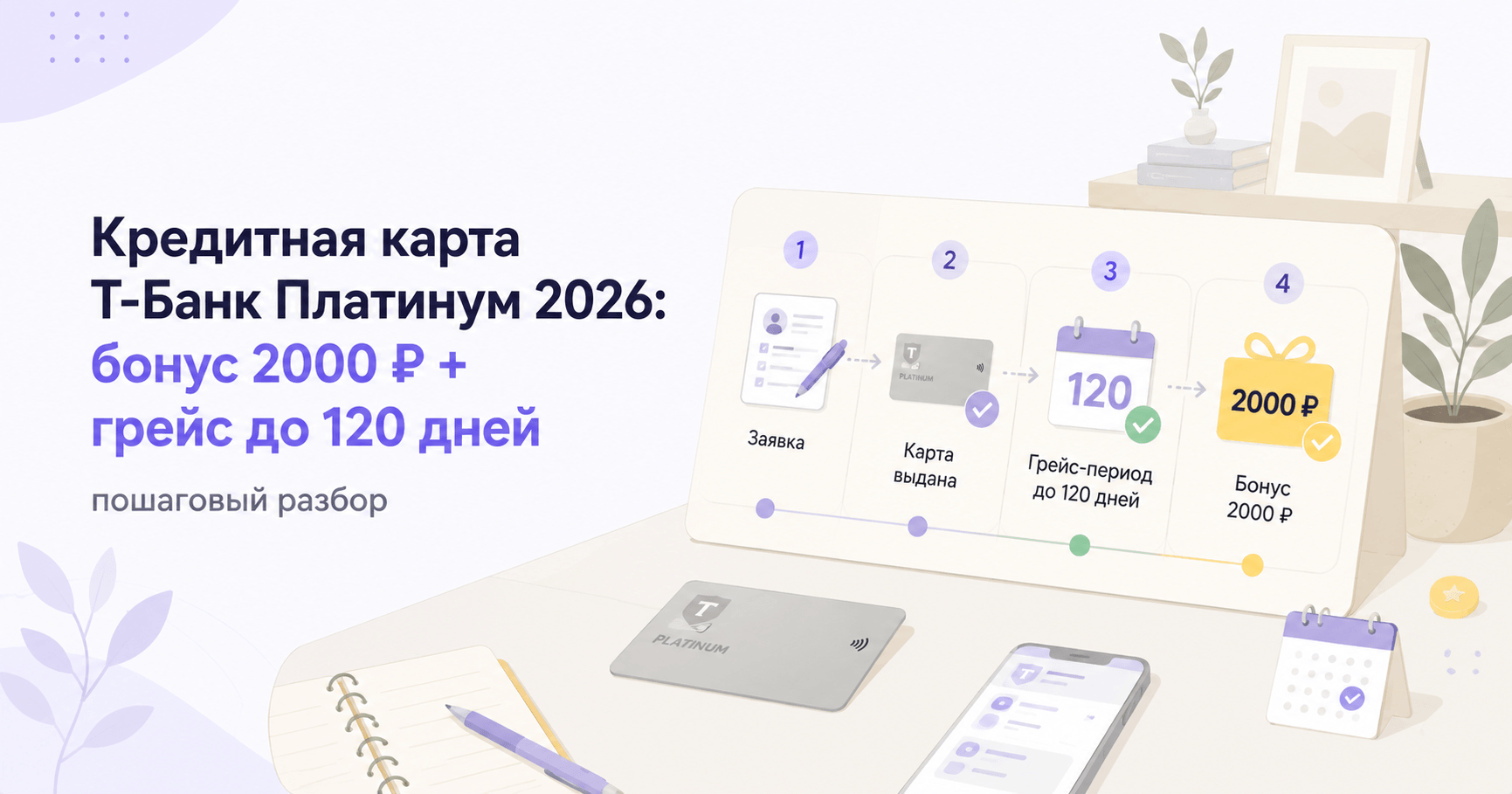 Кредитная карта Т-Банк Платинум 2026: бонус 2000 ₽ + грейс до 120 дней — пошаговый разбор